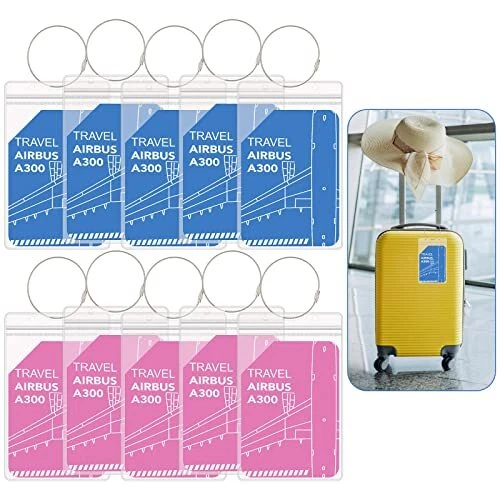 Étiquette Valise Transparente, 10Pcs Étiquette Bagage avec Cordes en Acier Inoxy
