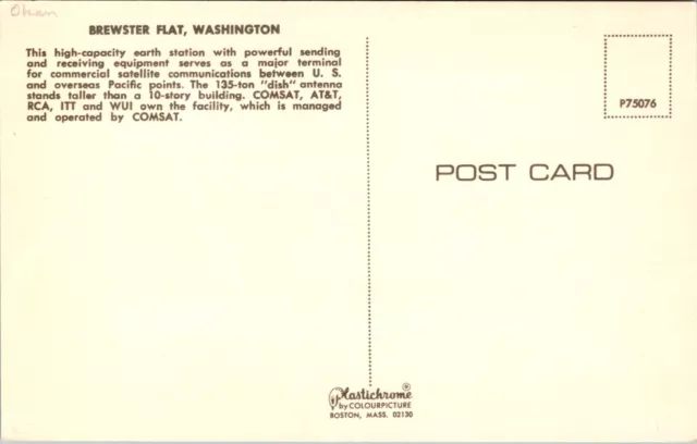 Brewster Flat Washington WA Earth Station Satellite Communications Postcard 2