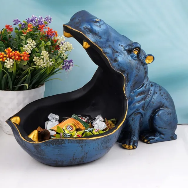 Blue Hippo with Open Mouth Serving Tray for Home Table Decor Showpiece 2