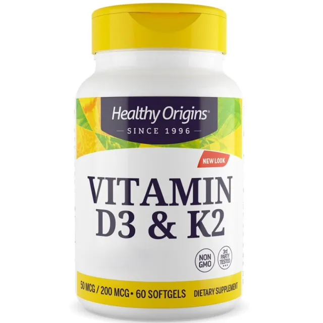 Healthy Origins, Vitamin D3 & K2, 50mcg/200mcg, 60 Weichkapseln - Blitzversand