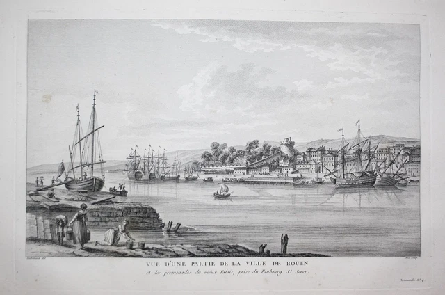 Rouen Seine-Maritime Vue View Grabado Estampe Grabado 1780