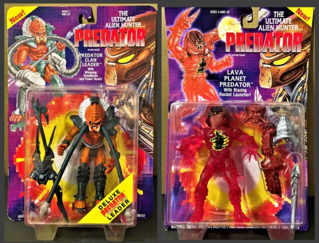 Two (2) PREDATOR Action Figures on Cards! CLAN LEADER & LAVA PLANET 1994 Kenner