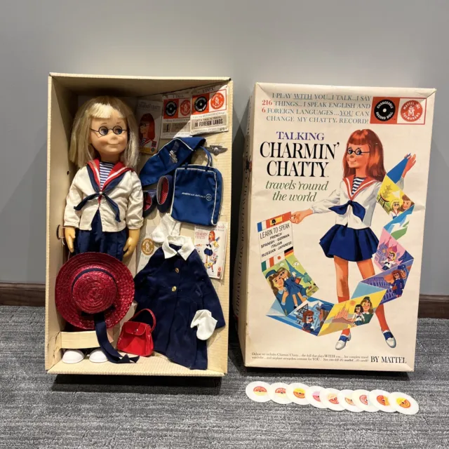 1962 Mattell Talking Charmin' Chatty Doll Travels 'Round The World  In Box Vin