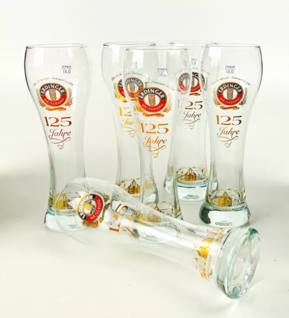 6 Erdinger Weissbräu 125 Jahre Glas 0,5 l Hefe Weissbier Weizenglas Gläser 1711