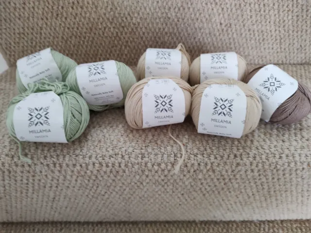 8 X 50g Balls Of Millamia Naturally Baby Soft Yarn Made With Cotton And Soy