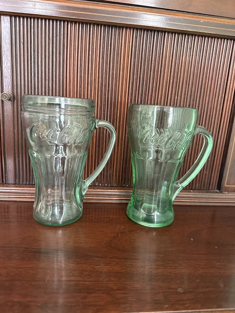 Vintage Libbey Coca-Cola Heavy Green Handled Glasses 14oz Mugs (Set Of 2)