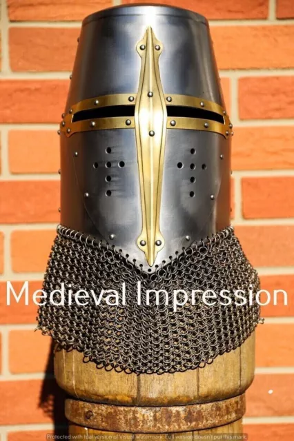 Medieval Knight Armor Crusader Templar Helmet Steel & Brass Costume Helmet