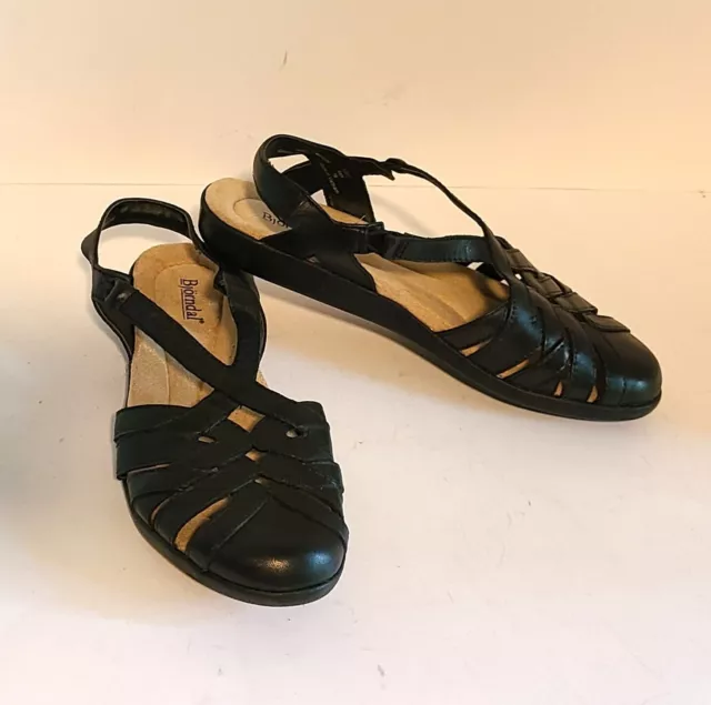 Women's Bjorndal Ann Closed Toe Black Leather Slingback Sandals Flats Shoes 7 B