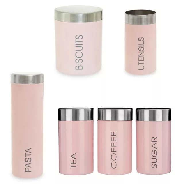 Tea Coffee Sugar Bread Biscuit Pasta Storage Canisters - Pink