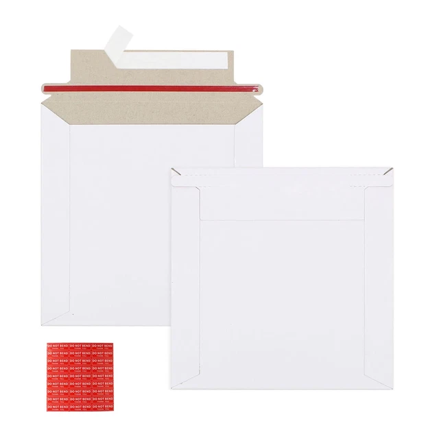 100 Pack 6x6 inch Rigid Mailer Self Seal Photo Document Mailers, Stay Flat White