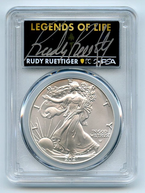 2021 $1 Silver Eagle T2 First Production PCGS MS70 Legends Life Rudy Ruettiger