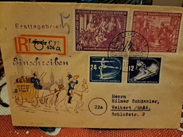 DDR ERSTTAGSBRIEF EINSCHREIBEN 5.3.1950 Leipziger Frühjahrsmesse 1950 In Die BRD