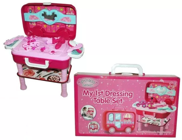 Nuovo Toeletta Bambina Rosa Specchio Vanità Set Gioco Giocattolo Scrivania Trucco Natale Regalo 3