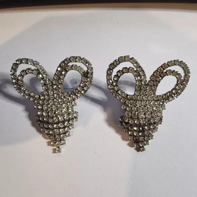 Vintage Pair Large Pave Silver Rhinestone Sash Shoe Clips