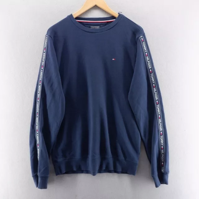 Tommy Hilfiger Mens Sweatshirt Large Blue Flag Logo Pullover Cotton Sweater