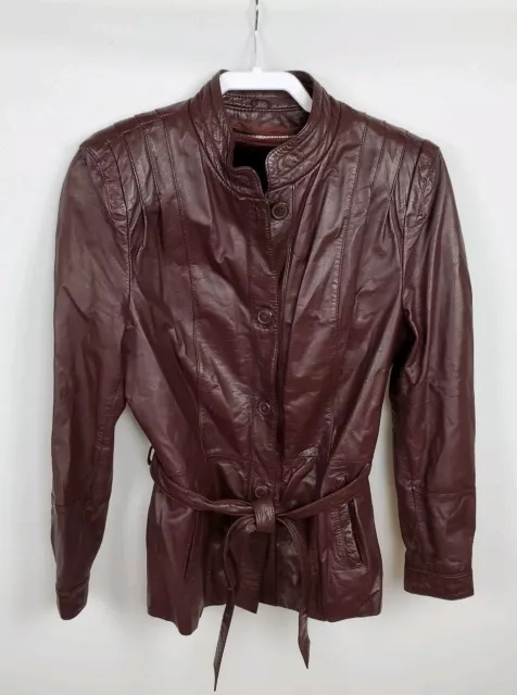 NWT Berman's VINTAGE 70s Fur Lined Leather Jacket Burgundy Belted Button 14 XL