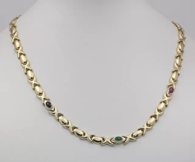 Collier in 14 kt 14k 585 er Gelb Gold mit Rubin Smaragd Saphir Safir Hals Ketten