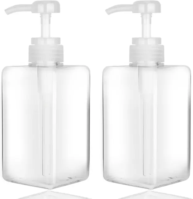 450Ml Pump Bottle Dispenser  2Pack Refillable Square Plastic Lotion Dispenser Em