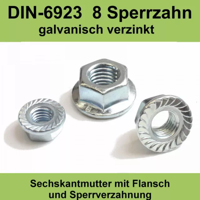 M8 DIN 6923 verzinkte Sechskant Flansch Muttern mit Sperrzahn Bund Mutter 8.