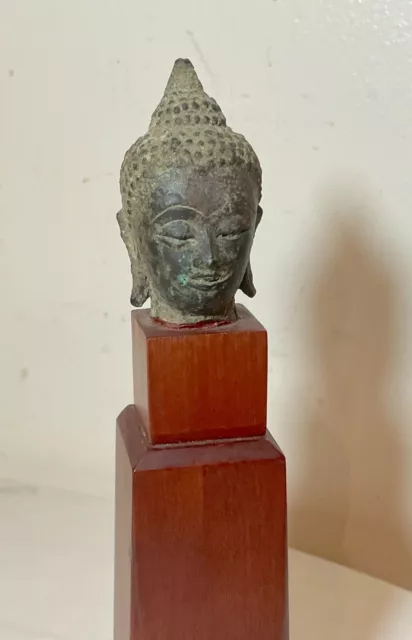 rare antique 17th century handmade bronze Chinese Buddha head statue fragment