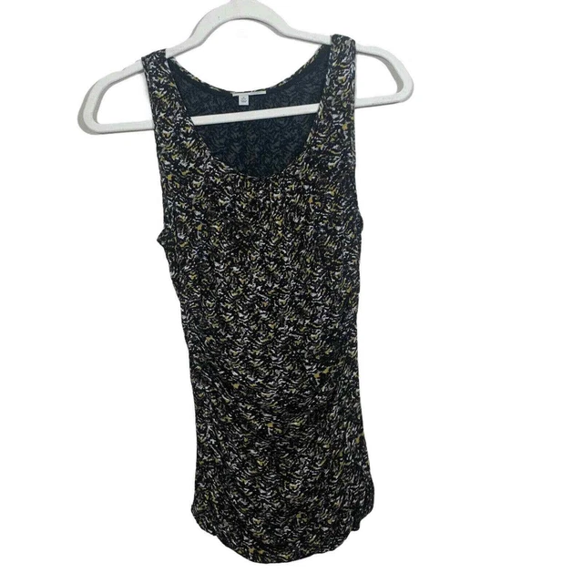 Halogen Black Yellow Ruched Sleeveless Blouse Womens Medium Petite