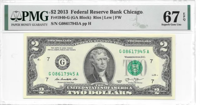 2013 Chicago $2 FRN (GA Block) PMG 67 EPQ Superb Gem Uncirculated