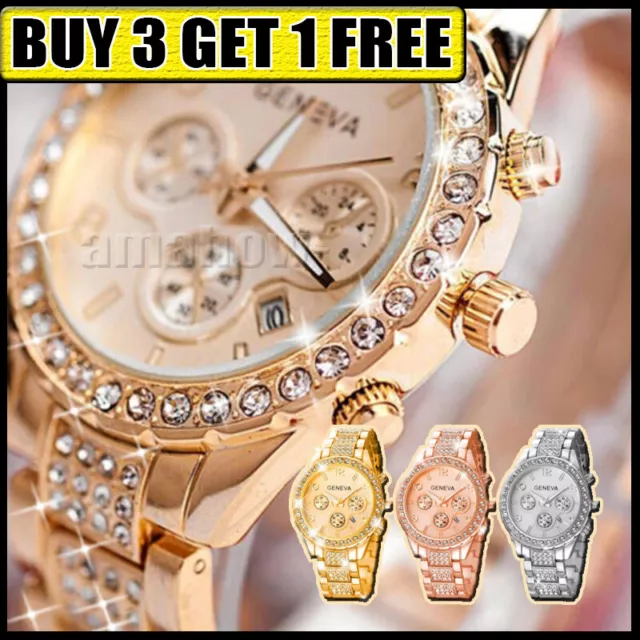 Crystal Diamante Women Quartz Ladies Wrist Watches Rhinestone Watch Fashion 3+1