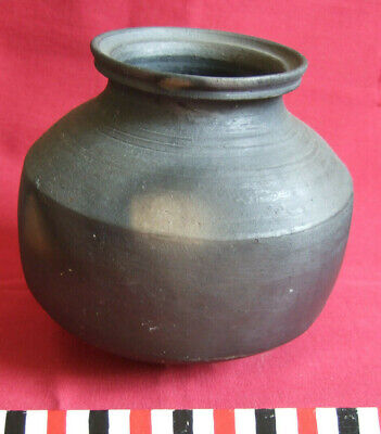 Traditional Indian cooking pot from Mysore. Grey/black ware with rounded base.