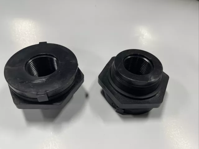 QTY 2 Bulkhead Tank Fitting 1 Inch Polypropylene Dual Threaded Black EPDM Gasket