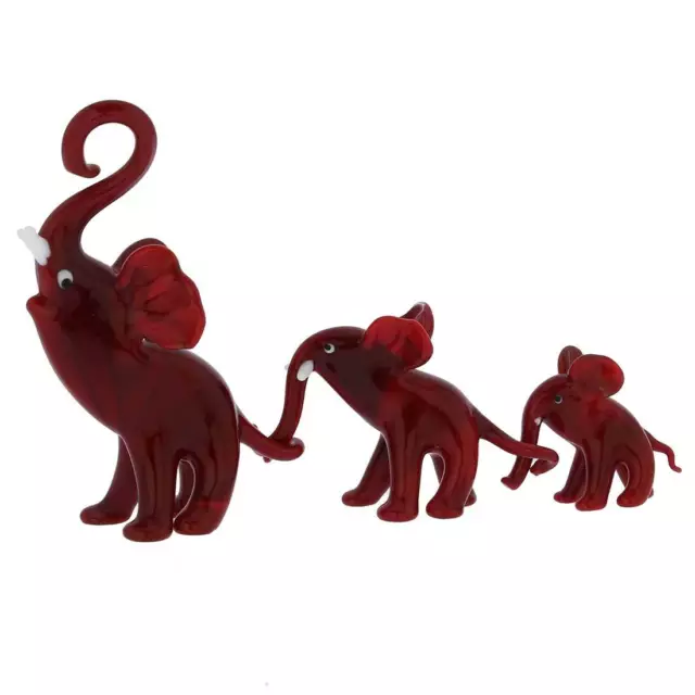 GlassOfVenice Murano Glass Elephant Family - Red