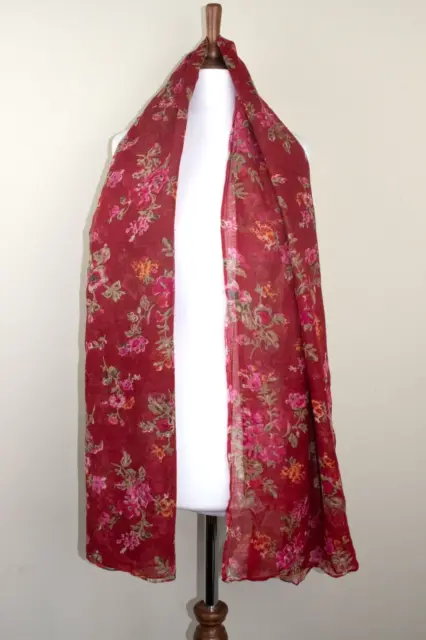 Red Ditzy Floral Cotton Scarf Printed Womens Long Lightweight BNWT Kushi 70"x40"