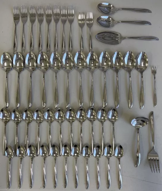 50 Pc. Oneida Community TWIN STAR Atomic Mid Century Modern Stainless Flatware