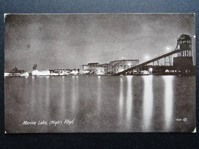 RHYL Marine Lake at Night showing AMUSEMENT PARK c1914 Postcard by Valentine