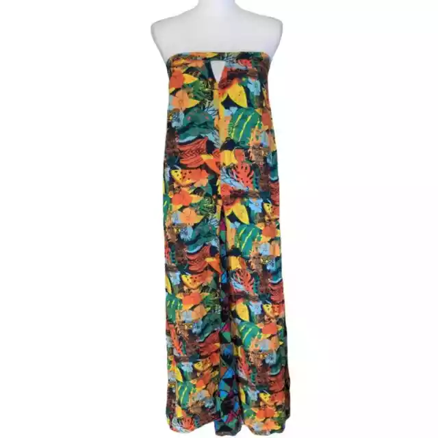 Taravana Tropical Mixed Print Floral Strapless Vacation Coverup Maxi Dress S/M