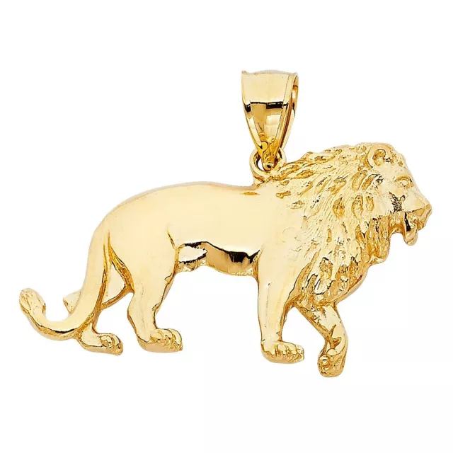 14k Yellow Solid Gold Fancy Lion Heavy Charm Pendant Animal Plain Polish león