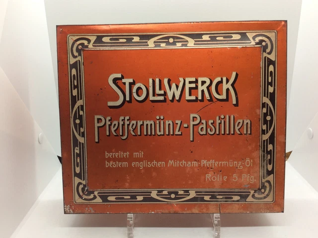 antike alte Blechdose STOLLWERCK Pfeffermünz-Pastillen Verkaufsdose um 1920