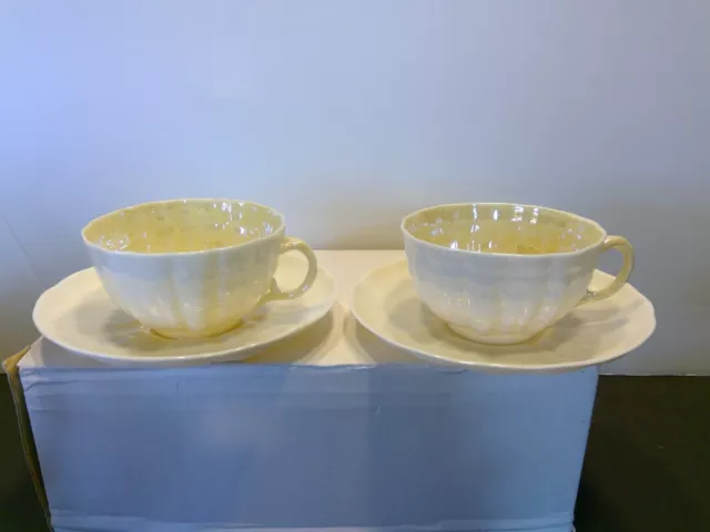 Pair of Belleek China Tridacna 6th Mark Cup & Saucer Sets