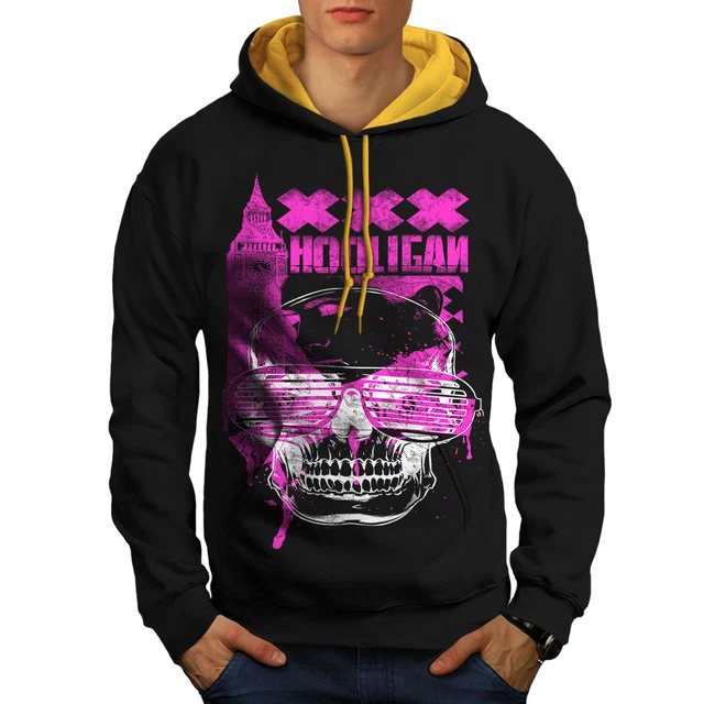 Wellcoda UK Hooligan Dead Mens Contrast Hoodie, London Casual Jumper