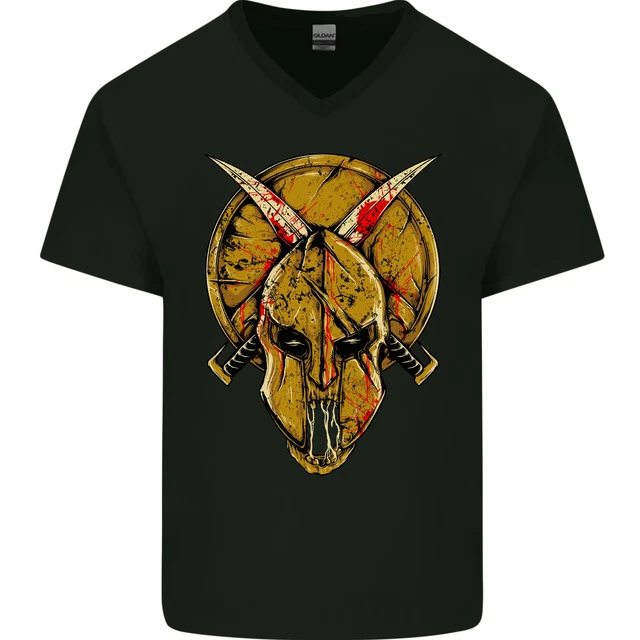 Spartan Skull Helmet Gym MMA Martial Arts Mens V-Neck Cotton T-Shirt