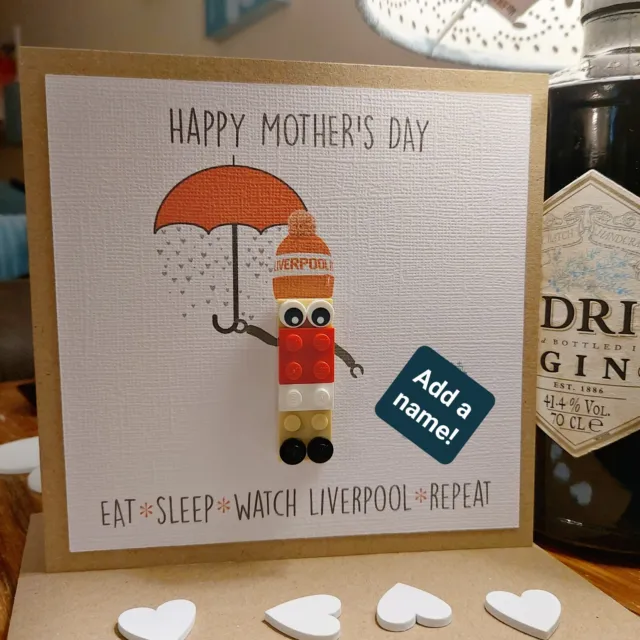 LIVERPOOL LEGO football club brick greetings Card Mother's Day Mum personalised