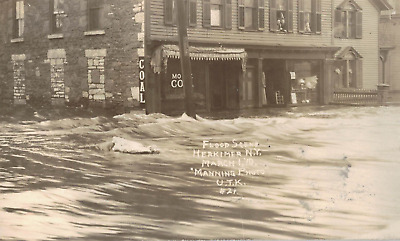 1910 RPPC Herkimer NY Flood Street Scene Manning Drowned Moore Son Coal Vintage
