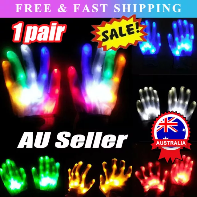 Flash House LED Gloves Flashing Finger Light Up Rave Party Doof Glow In the Dark