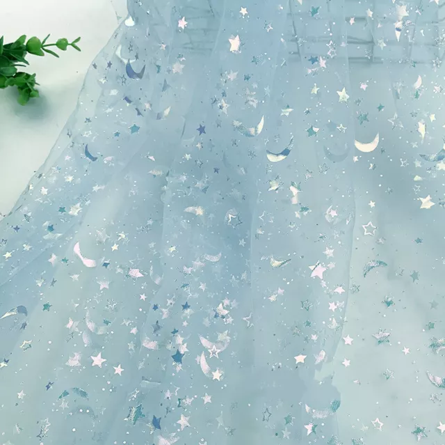 Star Moon Mesh Lace Fabric Shiny Glitter Curtain Skirt Dress Background DIY New