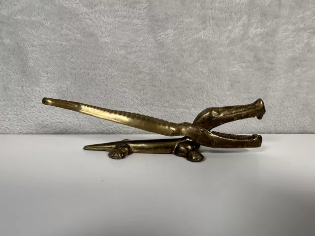 Vintage Brass Crocodile Nutcracker Figure Nut Cracker