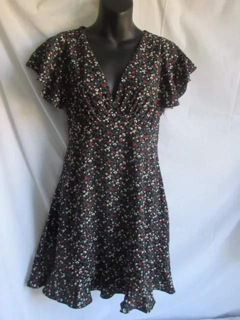 LULUS Women's Sz Small Black Floral Multicolor Short Sleeve Lined Dress NWT