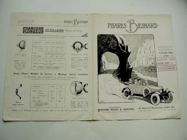 Brochure Phare BESNARD Parabolique Lanterne Acétylène Auto Camion Tracteur Truck