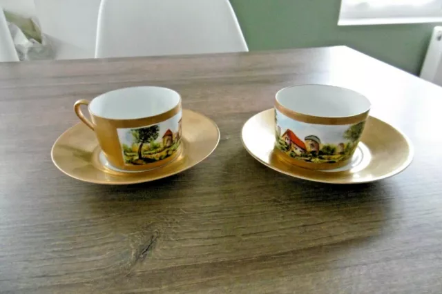 Ancienne paire de tasses et sous tasses en porcelaine de Paris empire