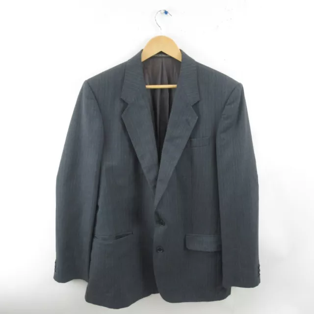 Pinstripe Suit Jacket Blazer Mens 40 Long Blue Grey Single Breasted Pockets