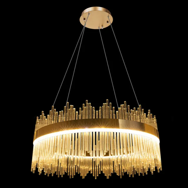 Modern 31.5" Gold Crystal Ceiling Light Chandelier Dimmable Pendant Lamp Fixture