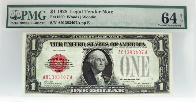 Series of 1928 $1 Legal Tender Note Funny Back Fr#1500 PMG Ch UNC 64 EPQ